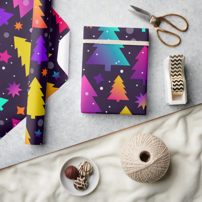 Modern Bright Colourful Christmas Trees Wrapping Paper (Crafts)