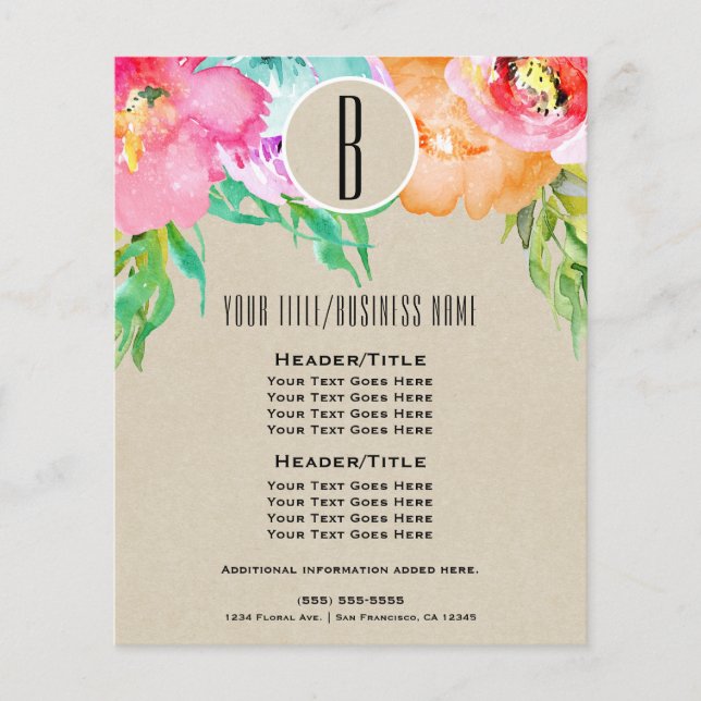 Modern Bright Colourful Floral Watercolor Flyer (Front)