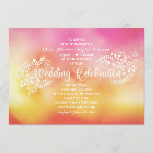 Modern bright colourful floral wedding invitations