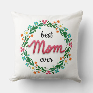 Modern Bright Colourful Floral Wreath Best Mom Eve Throw Pillow