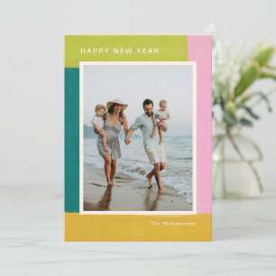 Modern Bright Cute Colorful New Years Family Photo Holiday Card