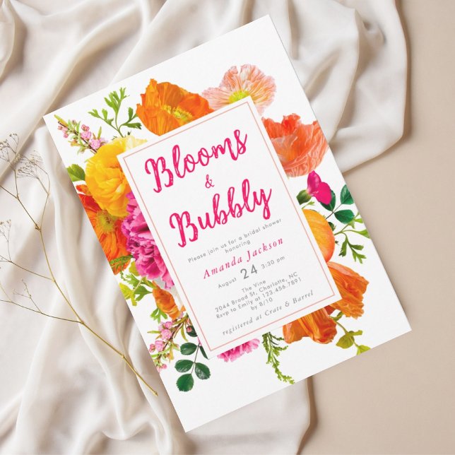 Modern Bright Floral Blooms & Bubbly Bridal Shower Invitation (Creator Uploaded)