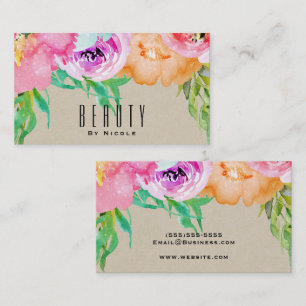 Modern Bright Floral Brown Kraft Glam Country Chic Business Card