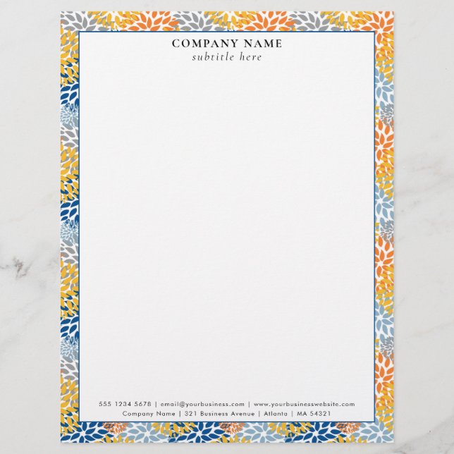 Modern Bright Floral Pattern Company Name Details Letterhead (Front)