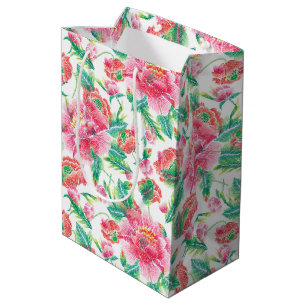 Modern Bright Girly Pink Flowers Pattern Medium Gift Bag