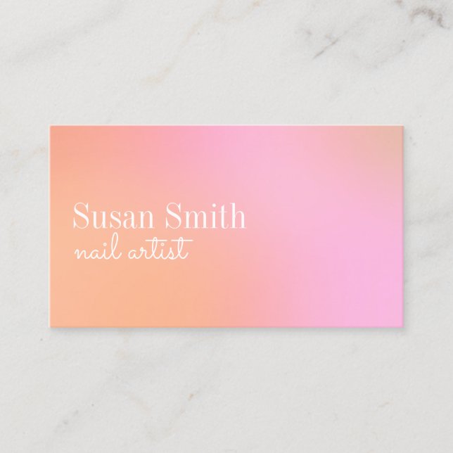 Modern bright gradient pink & orange nail artist  business card (Front)