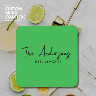 Modern Bright Green Personalized Drink Coasters