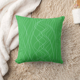 Modern Bright Green Wavy Vertical Stripe Abstract Throw Pillow