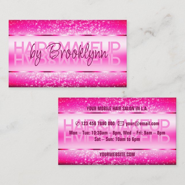Modern Bright Hot Pink with Shimmery Glitter Stars Business Card (Front/Back)