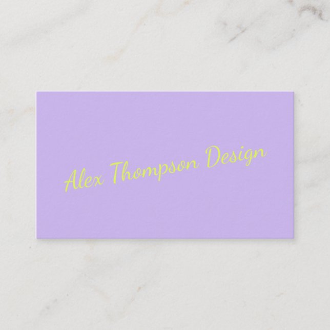Modern Bright Lavender Chartreuse Script  Business Card (Front)