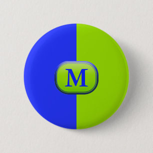 Modern Bright Neon Blue Green Monogram 2 Inch Round Button
