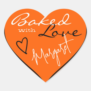 Modern Bright Orange Baked with Love Heart Neon Sticker