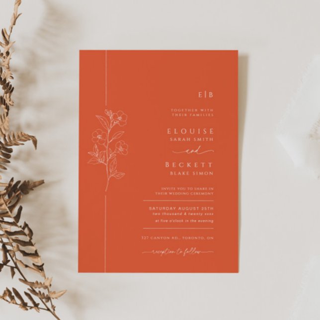 Modern Bright Orange Flower Wedding Invitation (Creator Uploaded)
