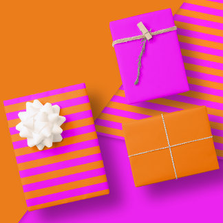 Modern Bright Orange Hot Pink Pattern Set Of Wrapping Paper Sheet