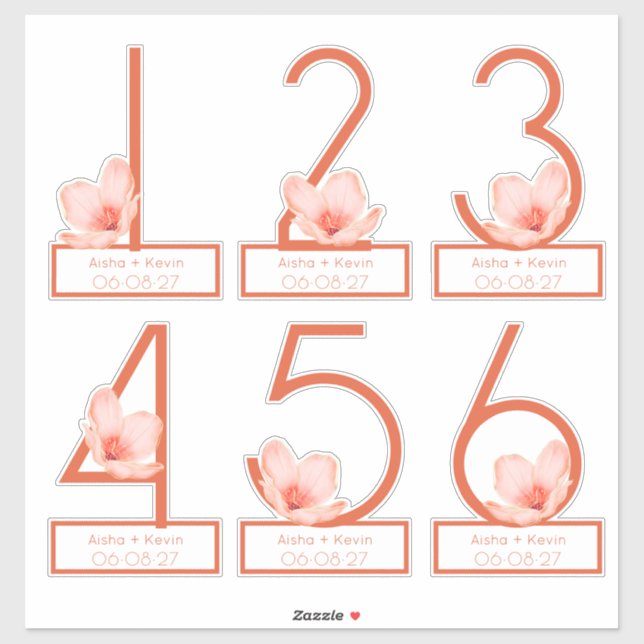 Modern Bright orange table numbers 1-6 cut-out  (Sheet)
