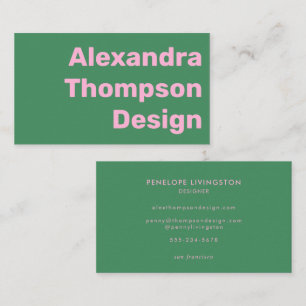 Modern Bright Pink and Green Bold Simple Business Card
