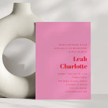 Modern Bright Pink and Red Fun Vibrant Bat Mitzvah Invitation<br><div class="desc">Celebrate this special milestone with a stylish modern Bat Mitzvah invitation. Featuring a chic pink background with bold red typography, this contemporary design is perfect for a fun and trendy Bat Mitzvah celebration. Personalize it with your details to create a unique and memorable invitation that sets the tone for a...</div>