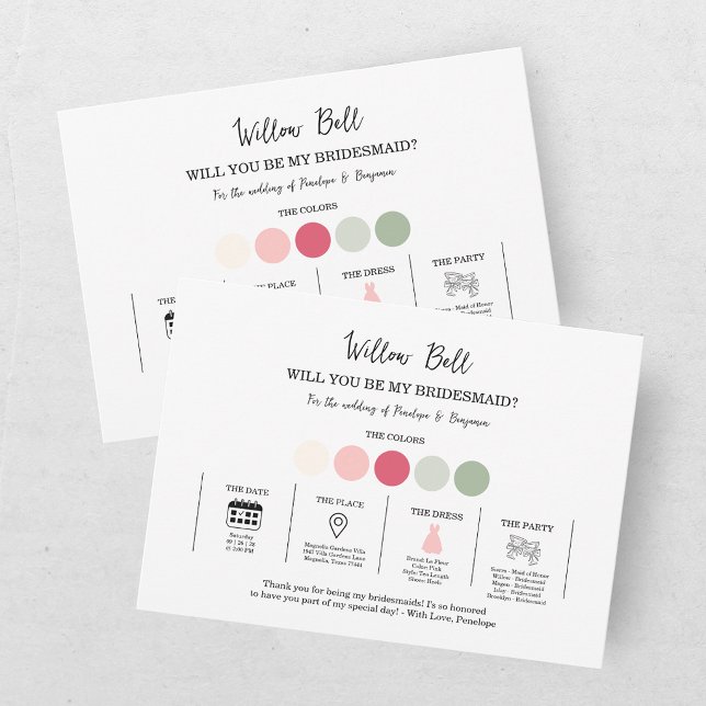 Modern Bright Pink Bridesmaid Information Card (Creator Uploaded)
