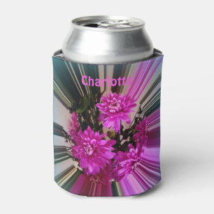 Modern Bright Pink Flowers Floral Personalized Can Cooler
