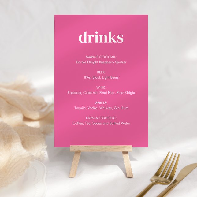 Modern Bright Pink Girly Drinks Tabletop Sign Table Number (Creator Uploaded)