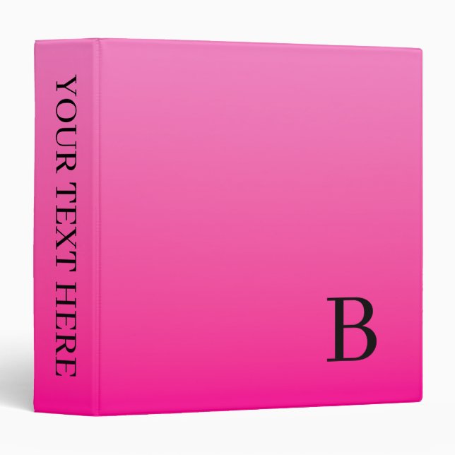 Modern Bright Pink Ombre Monogrammed Binder (Front/Spine)