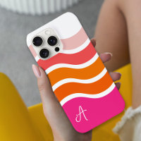 Modern Bright Pink Orange Coral Stripes Pattern