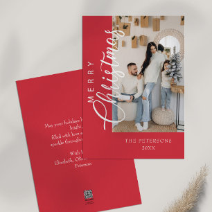Modern Bright Pink Photo Christmas Greeting Holiday Card
