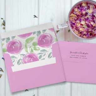 Modern Bright Pink Watercolor Floral Wedding Envelope
