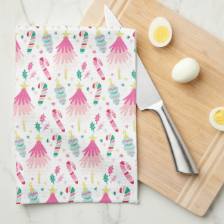 Modern Bright Pink Whimsical Christmas Kitchen Towel