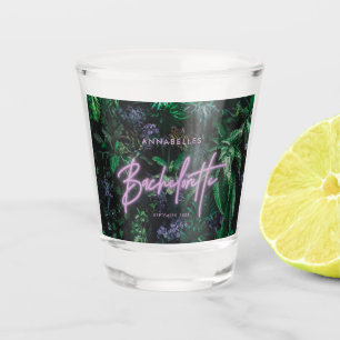Modern bright purple girly neon bachelorette  shot glass