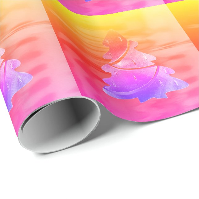 Modern Bright Rainbow Pink Christmas Tree Pattern Wrapping Paper (Roll Corner)