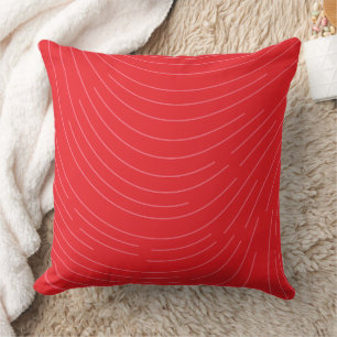 Modern Bright Red Abstract Wavy Line Art Throw Pil Pillow