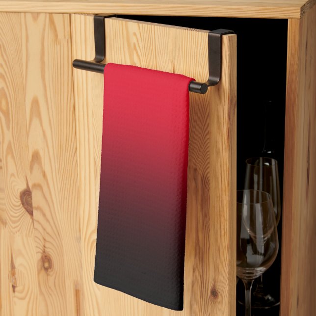 Modern Bright Red and Black Gradient Kitchen Towel (Thirds Fold)