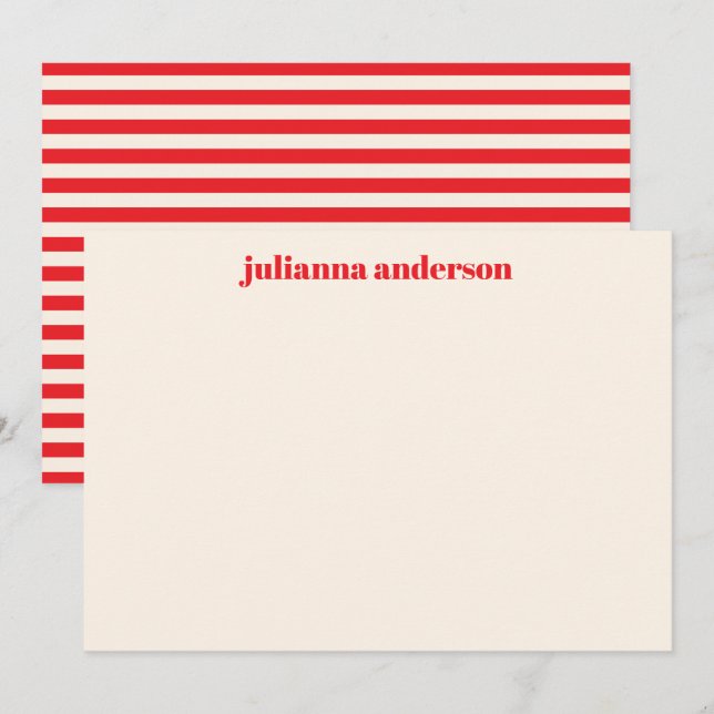 Modern Bright Red Bold Striped Personalized Name  Card (Front/Back)