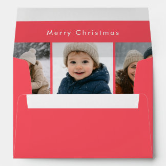 Modern Bright Red Rejoice Custom Christmas Photo Envelope