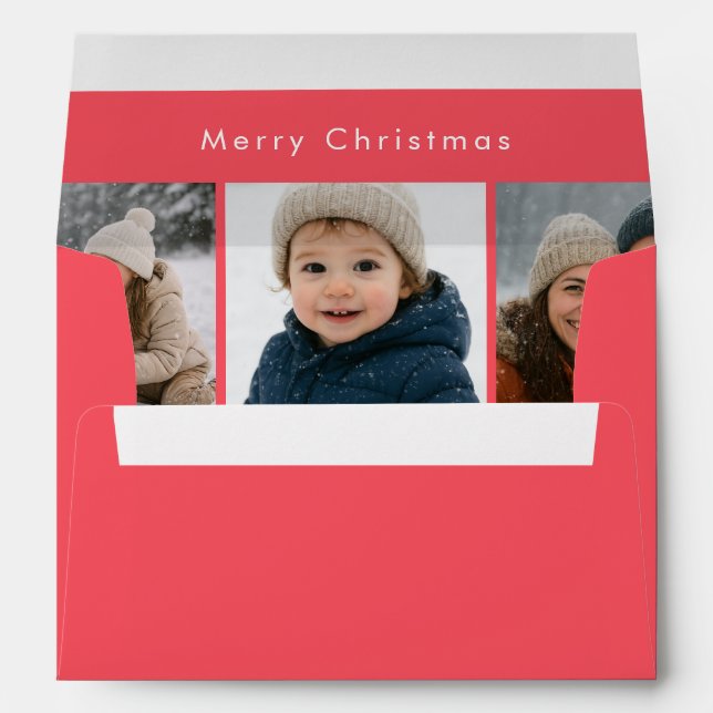 Modern Bright Red Rejoice Custom Christmas Photo Envelope (Back (Bottom))