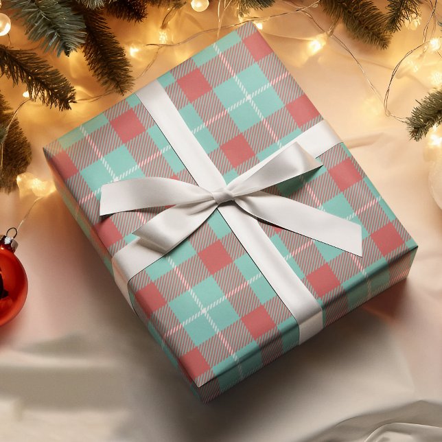 Modern Bright Red Teal White Holiday Plaid Gift Wrapping Paper (Creator Uploaded)