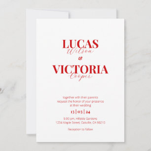 Modern bright red wedding invitation