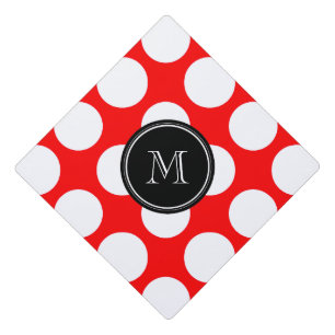Modern Bright Red White Polka Dots Pattern Graduation Cap Topper