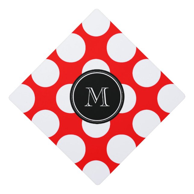 Modern Bright Red White Polka Dots Pattern Graduation Cap Topper (Front)