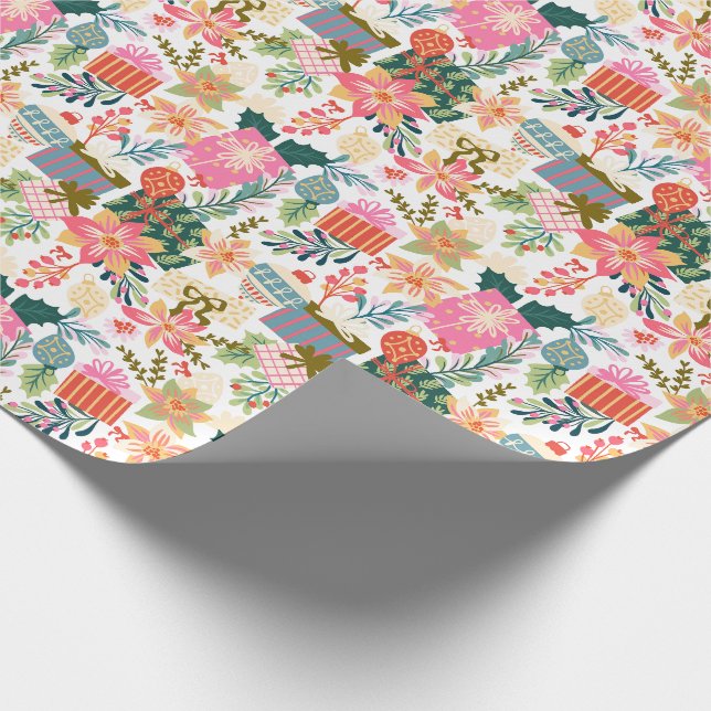 modern bright retro colourful christmas holiday wrapping paper (Corner)