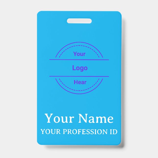 Modern Bright Sky Blue Personalized ID Badge custo (Front)