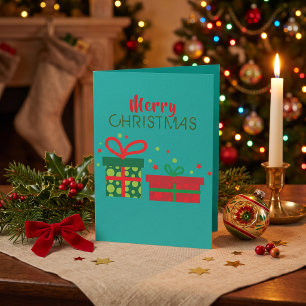 Modern Bright Teal Gift Boxes Merry Christmas Card