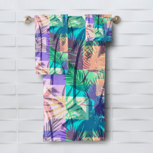 Modern Bright Tropical Palms Pattern Bath Towel Set