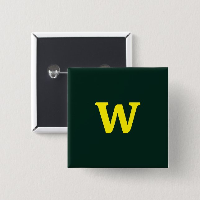 Modern bright yellow initial lettering  2 inch square button (Front & Back)