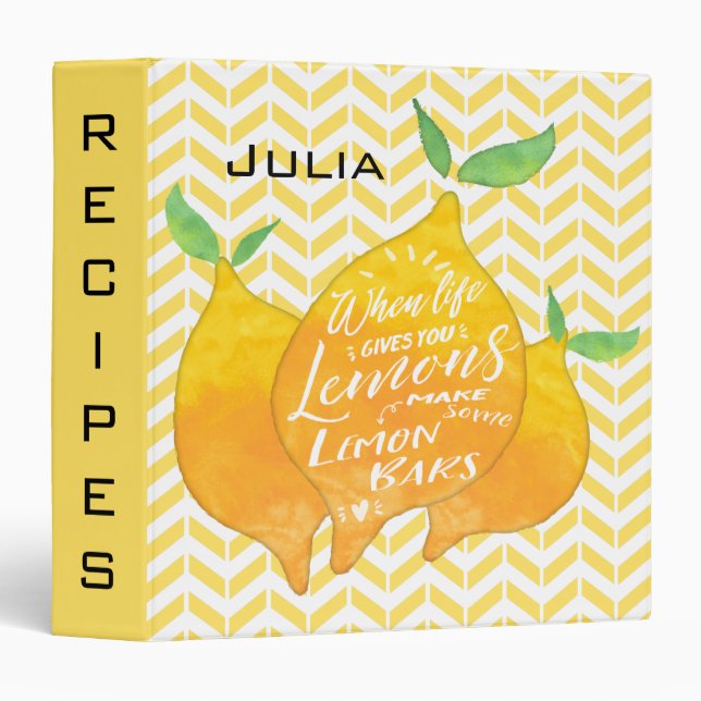 Modern Bright Yellow Lemon Bars Chevron Recipe Binder (Front/Spine)