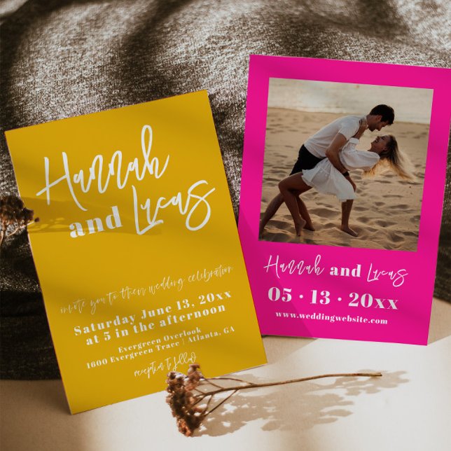 Modern Bright Yellow Photo Wedding Invitation (Creator Uploaded)