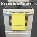 Modern Bright yellow template, Black Script Kitchen Towel<br><div class="desc">Modern Bright yellow template, Black Script
Solid coloured background. TEMPLATE for the name in Black script. A Modern kitchen towel featuring an easy-to-personalize template, for the perfect custom kitchen.</div>
