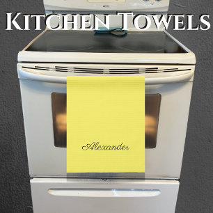 Modern Bright yellow template, Black Script Kitchen Towel