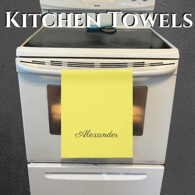 Modern  Bright yellow  template,  Black Script  Kitchen Towel (Creator Uploaded)